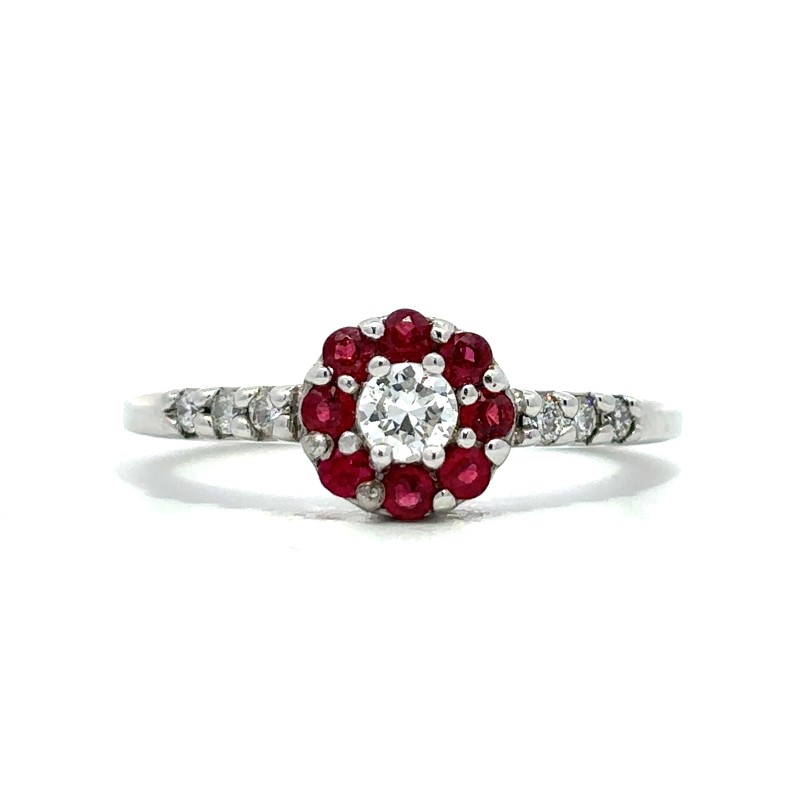 14 Karat White Gold  Diamond And Ruby Ring